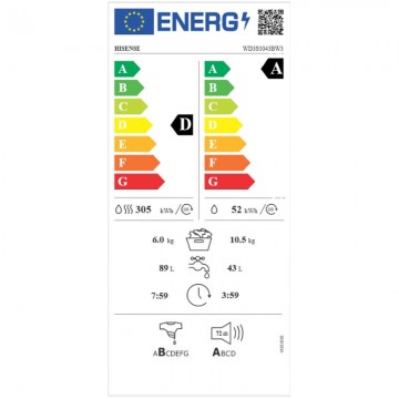 Hisense WD3S1043BW3 Πλυντήριο-Στεγνωτήριο Ρούχων 10.5kg/6kg Ατμού 1400 Στροφές